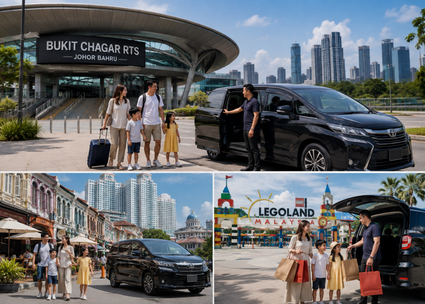 Travellers arriving at Bukit Chagar RTS in Johor Bahru with private MPV transport