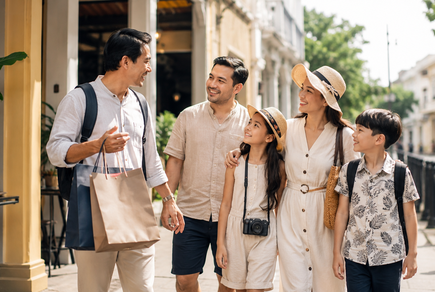 Family enjoying a relaxed Johor Bahru day trip with local transport support