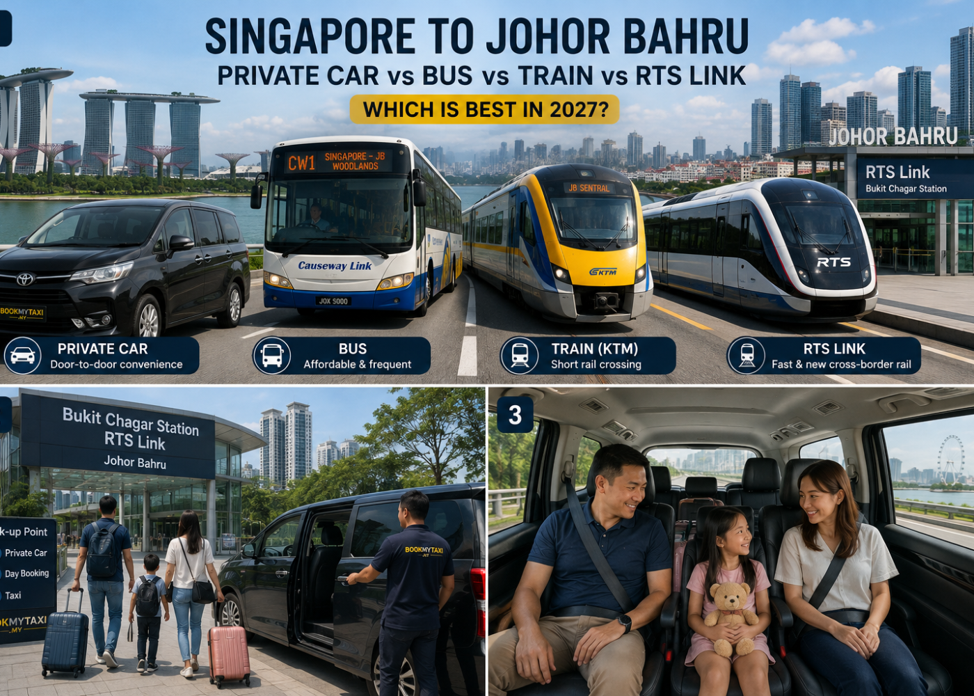 Singapore to Johor Bahru private car, bus, train and RTS Link travel options in 2027